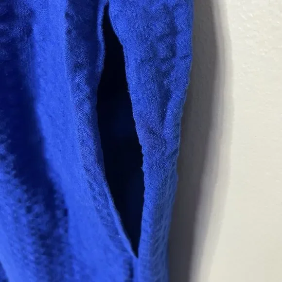 Old Navy Dress Women XXL  2XL Blue Maxi Tiered Seersucker Cotton Cottagecore - Picture 9 of 15